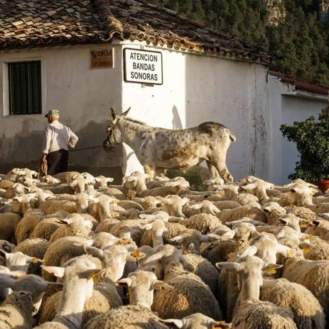 Le jambon entier d'agneau Agnei Iberico est produit à partir d'agneaux élevés par les bergers de la coopérative d'éleveurs ovins Grupo Pastores.