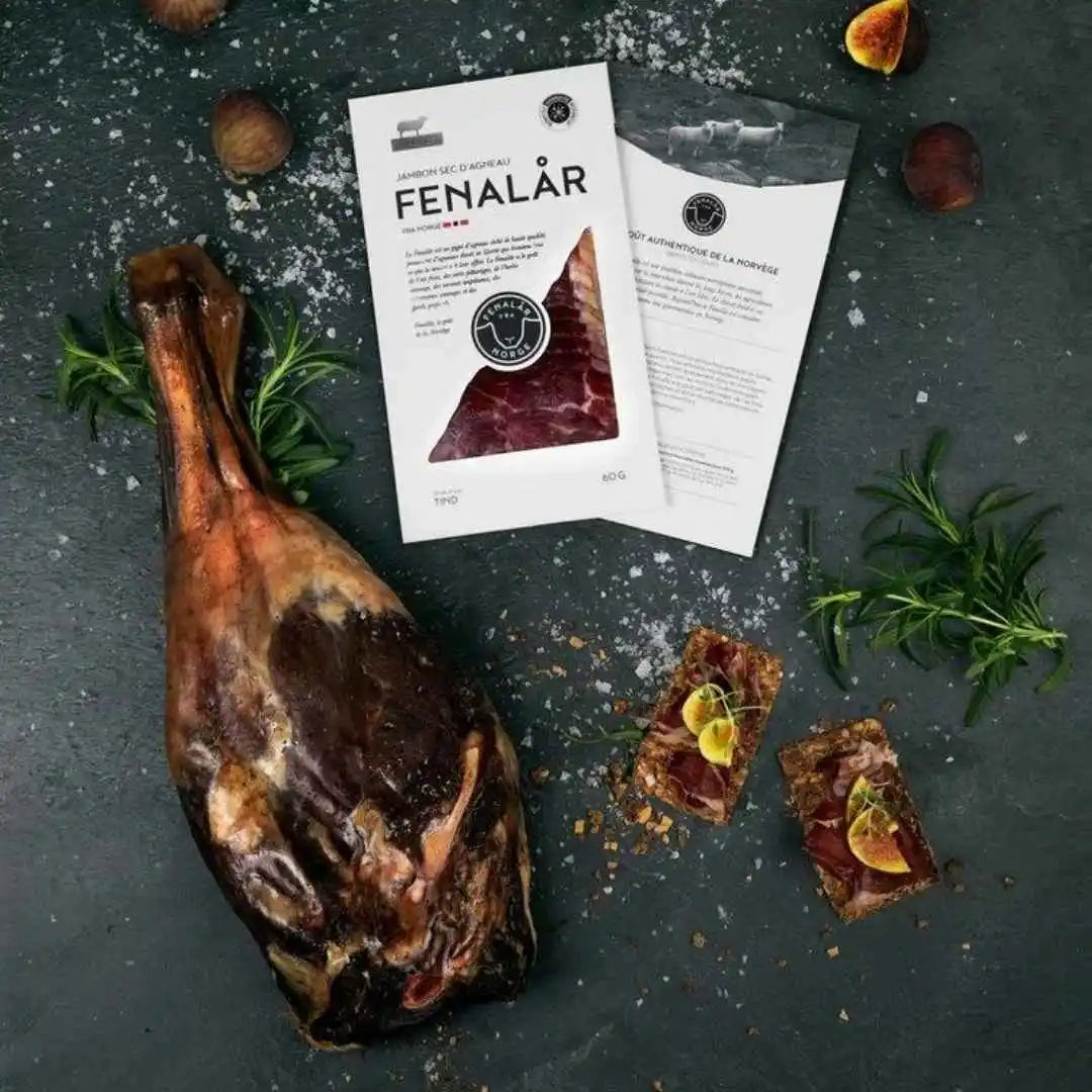 Fenalår mariné : jambon d'agneau de Norvège IGP de la marque Tind en étuis prétranchés de 60g